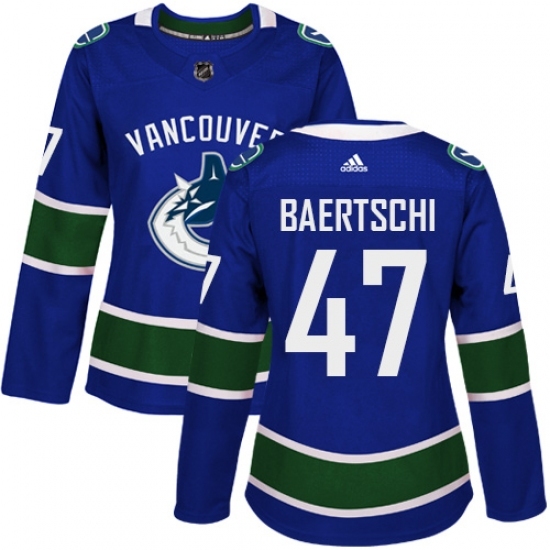 Women's Adidas Vancouver Canucks #47 Sven Baertschi Authentic Blue Home NHL Jersey Women's Adidas Vancouver Canucks #47 Sven Baertschi Authentic Blue Home NHL Jersey