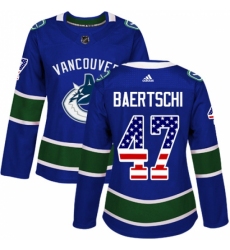Women's Adidas Vancouver Canucks #47 Sven Baertschi Authentic Blue USA Flag Fashion NHL Jersey