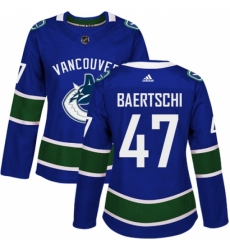 Women's Adidas Vancouver Canucks #47 Sven Baertschi Premier Blue Home NHL Jersey