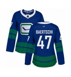 Women's Vancouver Canucks #47 Sven Baertschi Authentic Royal Blue Alternate Hockey Jersey
