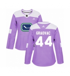 Women's Vancouver Canucks #44 Tyler Graovac Authentic Purple Fights Cancer Practice Hockey Jersey
