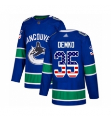 Men's Vancouver Canucks #35 Thatcher Demko Authentic Blue USA Flag Fashion Hockey Jersey