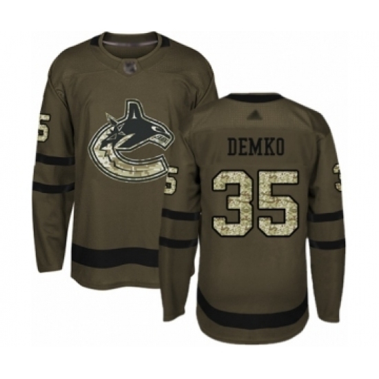 Men's Vancouver Canucks #35 Thatcher Demko Authentic Green Salute to Service Hockey Jersey Men's Vancouver Canucks #35 Thatcher Demko Authentic Green Salute to Service Hockey Jersey