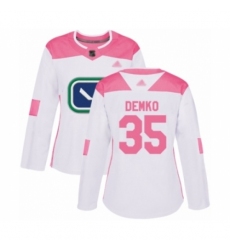 Women's Vancouver Canucks #35 Thatcher Demko Authentic White Pink Fashion Hockey Jersey