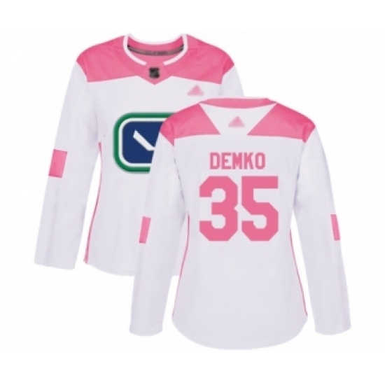 Women's Vancouver Canucks #35 Thatcher Demko Authentic White Pink Fashion Hockey Jersey Women's Vancouver Canucks #35 Thatcher Demko Authentic White Pink Fashion Hockey Jersey