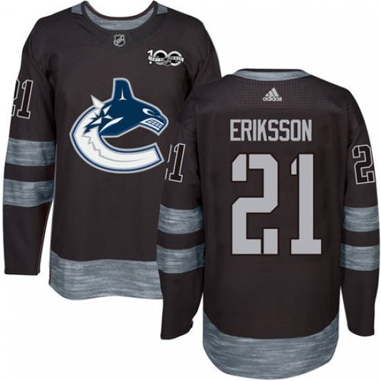Men's Adidas Vancouver Canucks #21 Loui Eriksson Authentic Black 1917-2017 100th Anniversary NHL Jersey Men's Adidas Vancouver Canucks #21 Loui Eriksson Authentic Black 1917-2017 100th Anniversary NHL Jersey