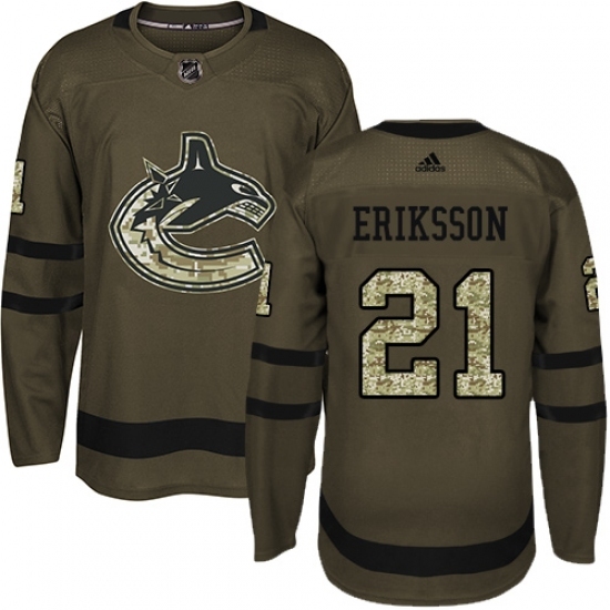 Men's Adidas Vancouver Canucks #21 Loui Eriksson Authentic Green Salute to Service NHL Jersey Men's Adidas Vancouver Canucks #21 Loui Eriksson Authentic Green Salute to Service NHL Jersey