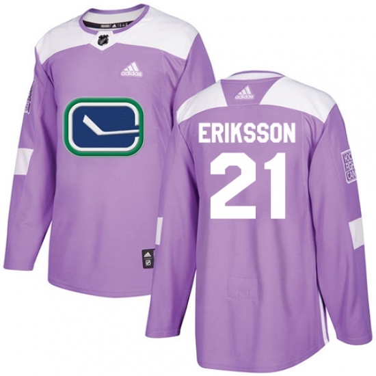 Men's Adidas Vancouver Canucks #21 Loui Eriksson Authentic Purple Fights Cancer Practice NHL Jersey Men's Adidas Vancouver Canucks #21 Loui Eriksson Authentic Purple Fights Cancer Practice NHL Jersey