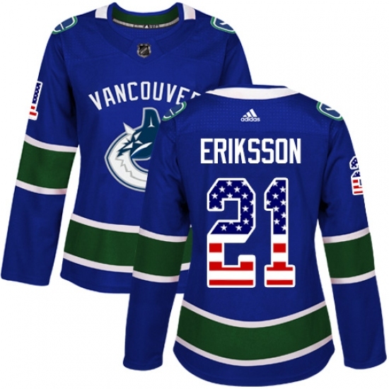 Women's Adidas Vancouver Canucks #21 Loui Eriksson Authentic Blue USA Flag Fashion NHL Jersey Women's Adidas Vancouver Canucks #21 Loui Eriksson Authentic Blue USA Flag Fashion NHL Jersey