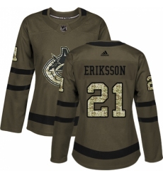 Women's Adidas Vancouver Canucks #21 Loui Eriksson Authentic Green Salute to Service NHL Jersey Women's Adidas Vancouver Canucks #21 Loui Eriksson Authentic Green Salute to Service NHL Jersey