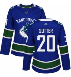 Women's Adidas Vancouver Canucks #20 Brandon Sutter Authentic Blue Home NHL Jersey Women's Adidas Vancouver Canucks #20 Brandon Sutter Authentic Blue Home NHL Jersey