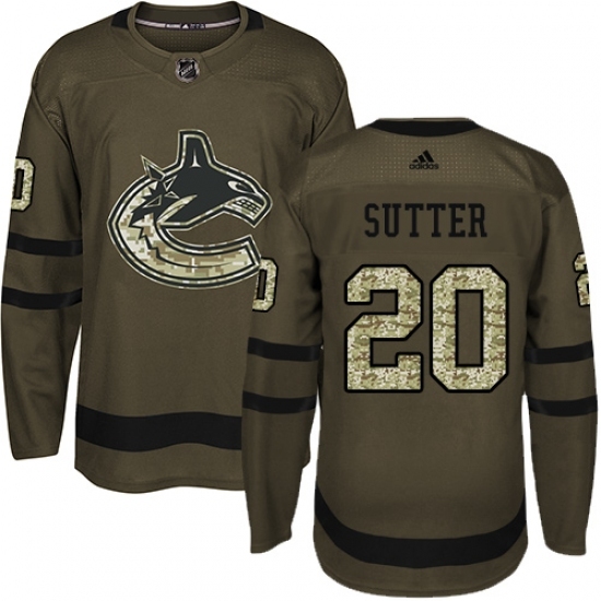 Youth Adidas Vancouver Canucks #20 Brandon Sutter Authentic Green Salute to Service NHL Jersey Youth Adidas Vancouver Canucks #20 Brandon Sutter Authentic Green Salute to Service NHL Jersey