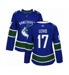 Women's Vancouver Canucks #17 Josh Leivo Authentic Blue Home Hockey Jersey