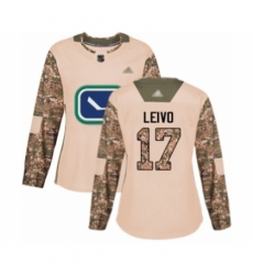 Women's Vancouver Canucks #17 Josh Leivo Authentic Camo Veterans Day Practice Hockey Jersey