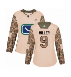 Women's Vancouver Canucks #9 J.T. Miller Authentic Camo Veterans Day Practice Hockey Jersey