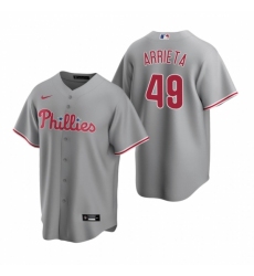 Men's Nike Philadelphia Phillies #49 Jake Arrieta Gray Road Stitched Baseball Jersey