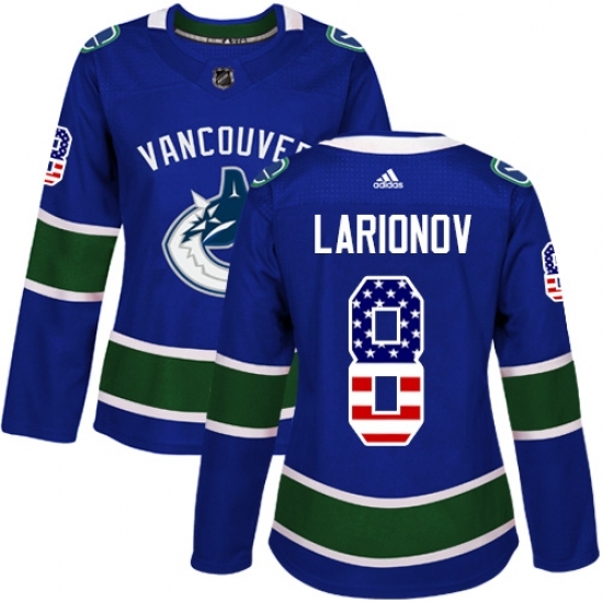 Women's Adidas Vancouver Canucks #8 Igor Larionov Authentic Blue USA Flag Fashion NHL Jersey Women's Adidas Vancouver Canucks #8 Igor Larionov Authentic Blue USA Flag Fashion NHL Jersey