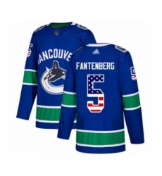 Men's Vancouver Canucks #5 Oscar Fantenberg Authentic Blue USA Flag Fashion Hockey Jersey