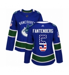 Women's Vancouver Canucks #5 Oscar Fantenberg Authentic Blue USA Flag Fashion Hockey Jersey