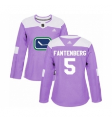 Women's Vancouver Canucks #5 Oscar Fantenberg Authentic Purple Fights Cancer Practice Hockey Jersey