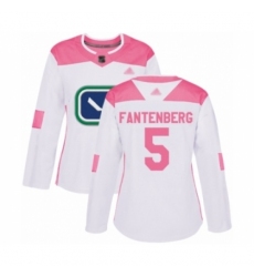 Women's Vancouver Canucks #5 Oscar Fantenberg Authentic White  Pink Fashion Hockey Jersey