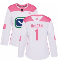 Women's Adidas Vancouver Canucks #1 Kirk Mclean Authentic White/Pink Fashion NHL Jersey Women's Adidas Vancouver Canucks #1 Kirk Mclean Authentic White/Pink Fashion NHL Jersey
