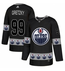 Men's Adidas Edmonton Oilers #99 Wayne Gretzky Authentic Black Team Logo Fashion NHL Jersey