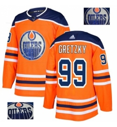 Men's Adidas Edmonton Oilers #99 Wayne Gretzky Authentic Orange Fashion Gold NHL Jersey