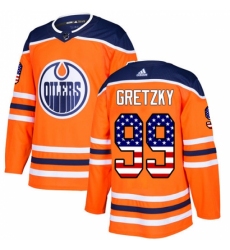 Men's Adidas Edmonton Oilers #99 Wayne Gretzky Authentic Orange USA Flag Fashion NHL Jersey