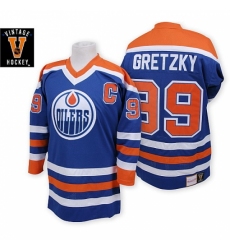 Men's Mitchell and Ness Edmonton Oilers #99 Wayne Gretzky Authentic Navy Blue Throwback NHL Jersey