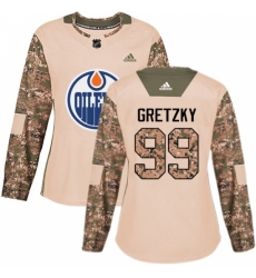 Women's Adidas Edmonton Oilers #99 Wayne Gretzky Authentic Camo Veterans Day Practice NHL Jersey