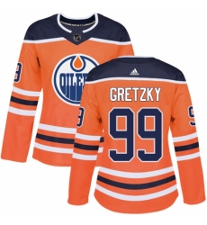 Women's Adidas Edmonton Oilers #99 Wayne Gretzky Authentic Orange Home NHL Jersey