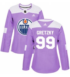 Women's Adidas Edmonton Oilers #99 Wayne Gretzky Authentic Purple Fights Cancer Practice NHL Jersey