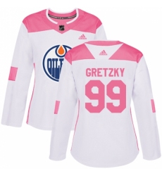 Women's Adidas Edmonton Oilers #99 Wayne Gretzky Authentic White/Pink Fashion NHL Jersey