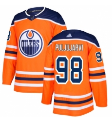 Men's Adidas Edmonton Oilers #98 Jesse Puljujarvi Authentic Orange Home NHL Jersey