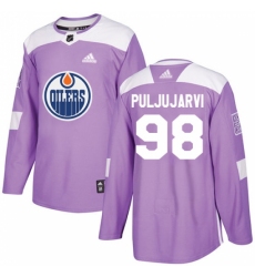 Men's Adidas Edmonton Oilers #98 Jesse Puljujarvi Authentic Purple Fights Cancer Practice NHL Jersey