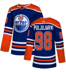 Men's Adidas Edmonton Oilers #98 Jesse Puljujarvi Premier Royal Blue Alternate NHL Jersey