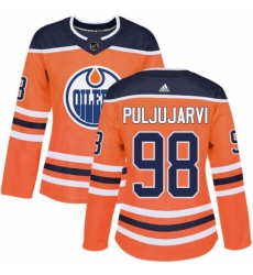 Women's Adidas Edmonton Oilers #98 Jesse Puljujarvi Authentic Orange Home NHL Jersey