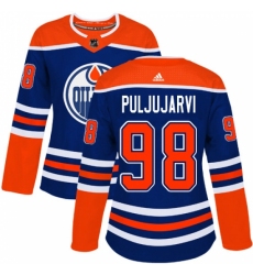 Women's Adidas Edmonton Oilers #98 Jesse Puljujarvi Authentic Royal Blue Alternate NHL Jersey