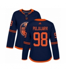 Women's Edmonton Oilers #98 Jesse Puljujarvi Authentic Navy Blue Alternate Hockey Jersey