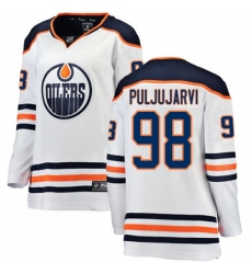 Women's Edmonton Oilers #98 Jesse Puljujarvi Authentic White Away Fanatics Branded Breakaway NHL Jersey