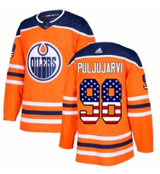 Youth Adidas Edmonton Oilers #98 Jesse Puljujarvi Authentic Orange USA Flag Fashion NHL Jersey