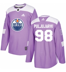 Youth Adidas Edmonton Oilers #98 Jesse Puljujarvi Authentic Purple Fights Cancer Practice NHL Jersey