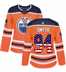 Women's Adidas Edmonton Oilers #94 Ryan Smyth Authentic Orange USA Flag Fashion NHL Jersey