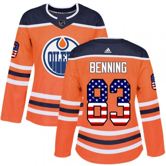 Women's Adidas Edmonton Oilers #83 Matt Benning Authentic Orange USA Flag Fashion NHL Jersey Women's Adidas Edmonton Oilers #83 Matt Benning Authentic Orange USA Flag Fashion NHL Jersey