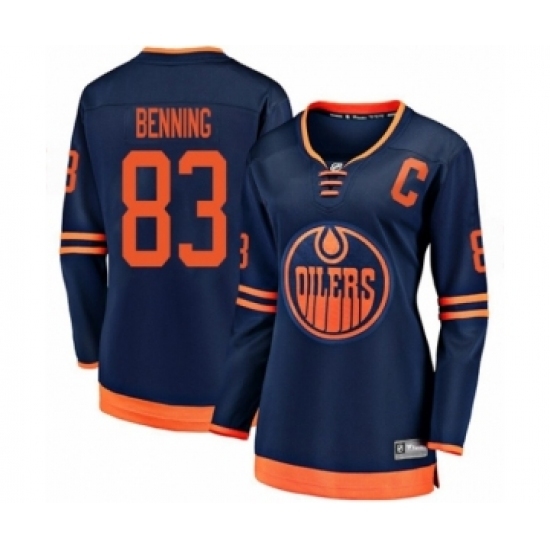 Women's Edmonton Oilers #83 Matt Benning Authentic Navy Blue Alternate Fanatics Branded Breakaway Hockey Jersey Women's Edmonton Oilers #83 Matt Benning Authentic Navy Blue Alternate Fanatics Branded Breakaway Hockey Jersey