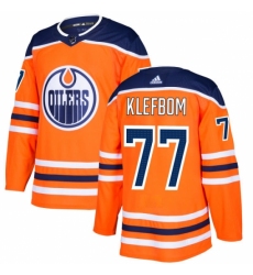 Men's Adidas Edmonton Oilers #77 Oscar Klefbom Premier Orange Home NHL Jersey