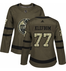 Women's Adidas Edmonton Oilers #77 Oscar Klefbom Authentic Green Salute to Service NHL Jersey