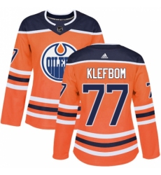 Women's Adidas Edmonton Oilers #77 Oscar Klefbom Authentic Orange Home NHL Jersey