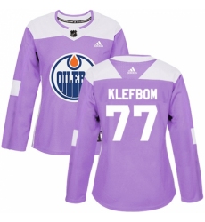 Women's Adidas Edmonton Oilers #77 Oscar Klefbom Authentic Purple Fights Cancer Practice NHL Jersey